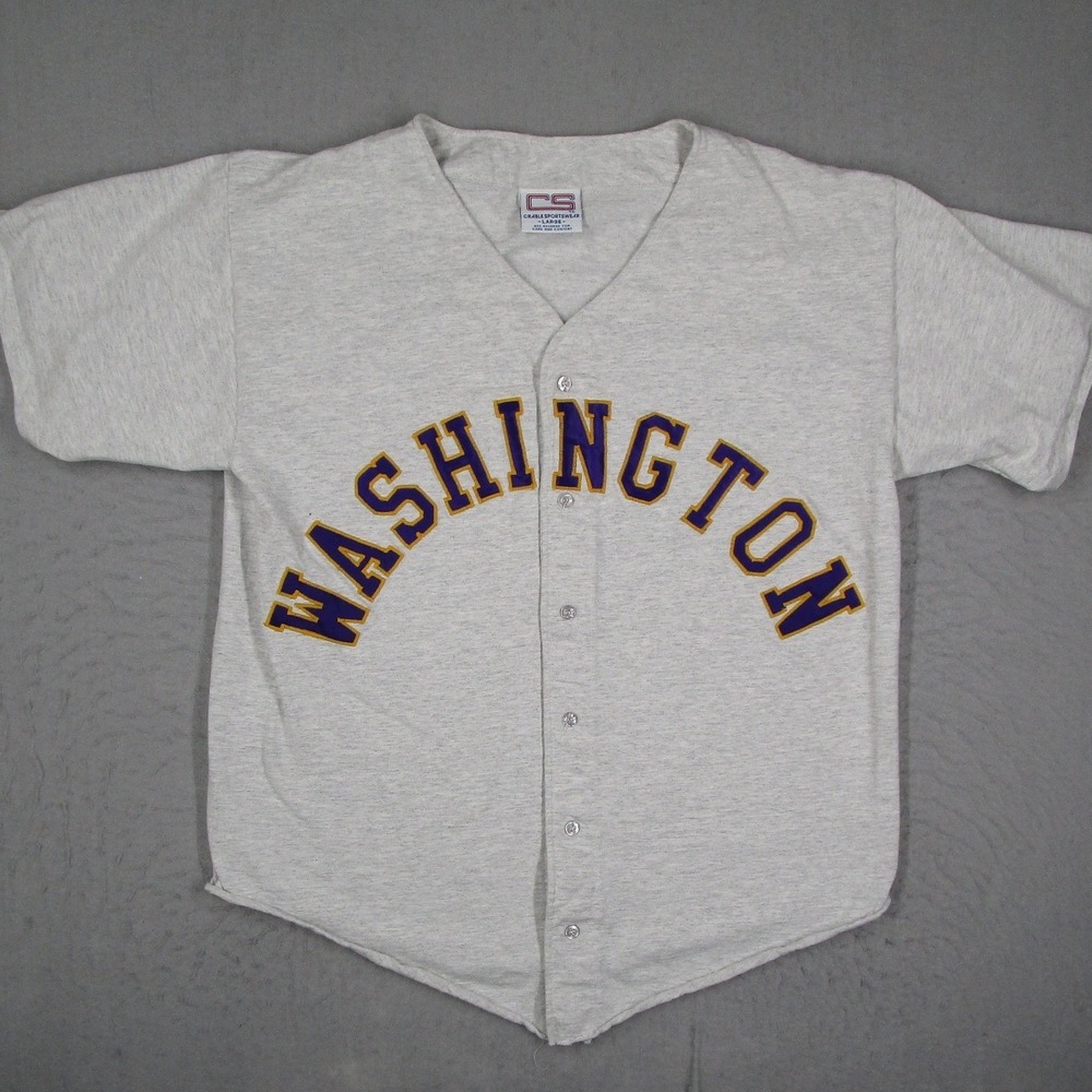 Vintage Crable Sportswear Washington Jersey Shirt Mens Large Grey Button Front
